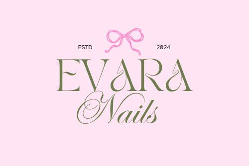 Logo for Evara Nails with a pink bow on a light pink background